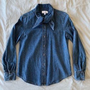 & OTHER STORIES Tie Neck Denim Button Down Shirt